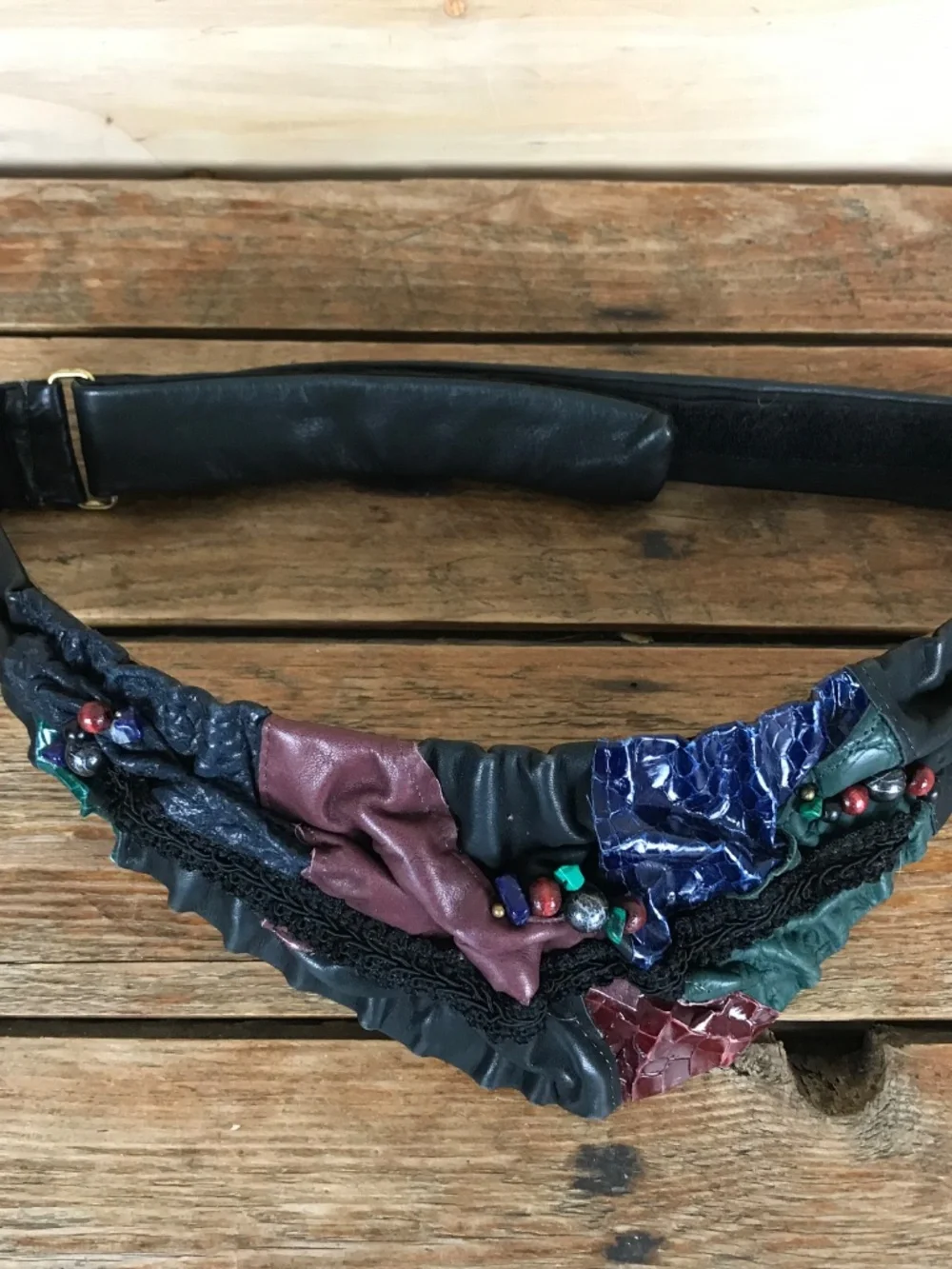 VTG Handmade? Leather Patchwork Statement Belt Wearable Art 80s RARE‎ OOAK